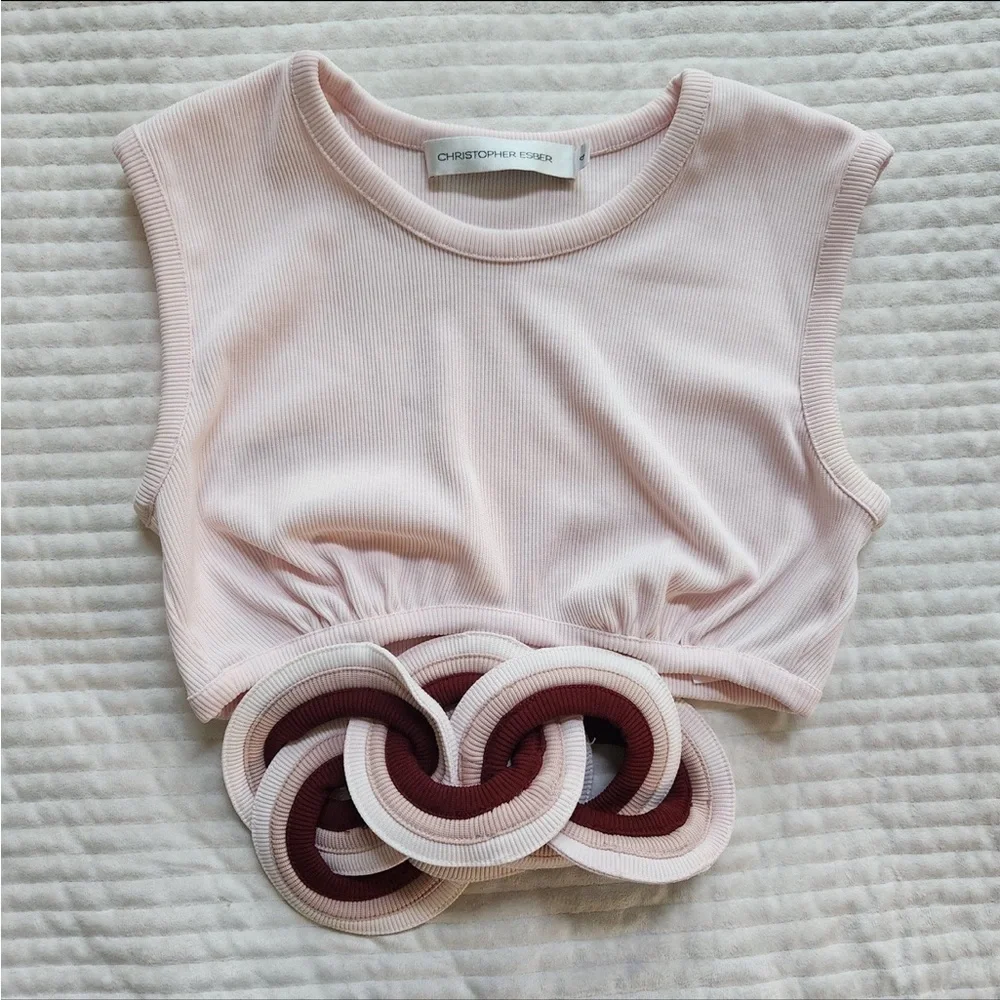 Christopher Esber Chain-linked Rib Knit Crop Top In Blush - Picture 1 of 9
